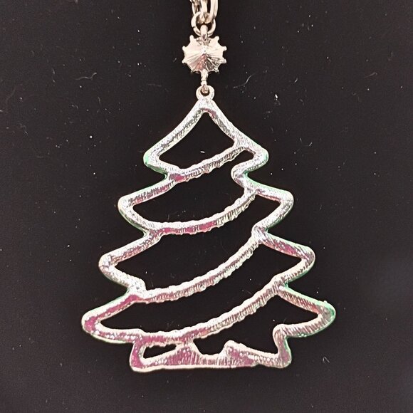 Silver Tone Rhinestone Christmas Tree Pendant Necklace Long Holiday Festive Glam - Picture 4 of 6